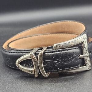 Brighton Black Leather Belt with Silver Buckle | Small 28